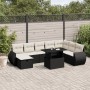 Set de sofás de jardín 8 piezas y cojines ratán sintético negro
