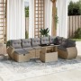 Set de sofás de jardín 9 pzas con cojines ratán sintético beige