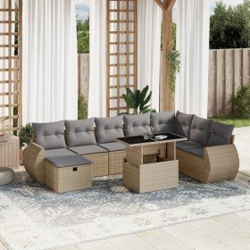 Set de sofás de jardín 9 pzas con cojines ratán sintético beige en Conjuntos de jardín | Comprar online en Foro24