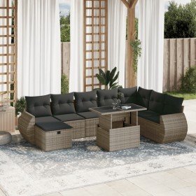 Set de muebles de jardín 9 pzas y cojines ratán sintético gris