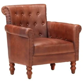 Sillón de cuero auténtico de cabra marrón oscuro de vidaXL, Sillones - Ref: Foro24-288287, Precio: 383,76 €, Descuento: %