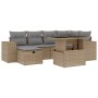 Set sofás de jardín 7 piezas y cojines ratán sintético beige