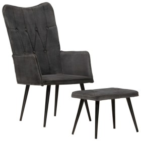 Sillón orejero con reposapiés lona negro vintage de vidaXL, Sillones - Ref: Foro24-339670, Precio: 84,16 €, Descuento: %