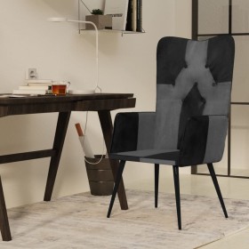 Sillón orejero cuero auténtico negro y gris de vidaXL, Sillones - Ref: Foro24-339662, Precio: 86,70 €, Descuento: %