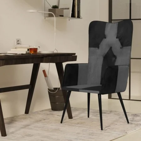 Sillón orejero cuero auténtico negro y gris by vidaXL, Armchairs - Ref: Foro24-339662, Price: 85,63 €, Discount: %