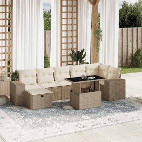 Set de sofás de jardín y cojines 8 piezas ratán sintético beige en Conjuntos de jardín | Comprar online en Foro24