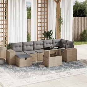 Set de sofás de jardín y cojines 8 piezas ratán sintético beige