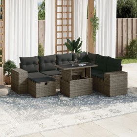 Set de sofás de jardín y cojines 8 piezas ratán sintético gris