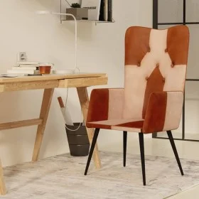 Sillón orejero cuero auténtico marrón y crema de vidaXL, Sillones - Ref: Foro24-339659, Precio: 85,28 €, Descuento: %