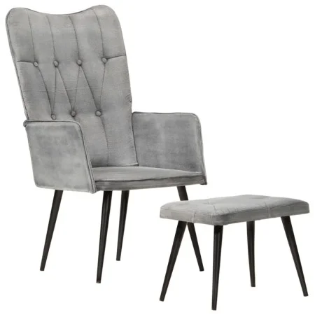 Sillón orejero con reposapiés lona gris vintage de vidaXL, Sillones - Ref: Foro24-339669, Precio: 85,40 €, Descuento: %