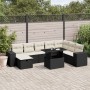 Set de sofás de jardín 8 piezas y cojines ratán sintético negro