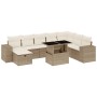 Set de sofás de jardín 9 pzas con cojines ratán sintético beige