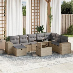 Set de sofás de jardín 9 pzas con cojines ratán sintético beige en Conjuntos de jardín | Comprar online en Foro24