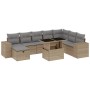 Set de sofás de jardín 9 pzas con cojines ratán sintético beige