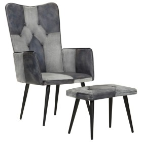 Sillón con reposapiés lona y cuero auténtico gris de vidaXL, Sillones - Ref: Foro24-339677, Precio: 100,21 €, Descuento: %
