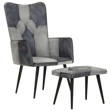 Sillón con reposapiés lona y cuero auténtico gris de vidaXL, Sillones - Ref: Foro24-339677, Precio: 104,51 €