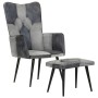 Sillón con reposapiés lona y cuero auténtico gris de vidaXL, Sillones - Ref: Foro24-339677, Precio: 104,51 €