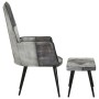 Sillón con reposapiés lona y cuero auténtico gris de vidaXL, Sillones - Ref: Foro24-339677, Precio: 104,51 €