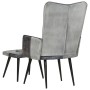 Sillón con reposapiés lona y cuero auténtico gris de vidaXL, Sillones - Ref: Foro24-339677, Precio: 104,51 €