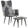 Sillón con reposapiés lona y cuero auténtico gris de vidaXL, Sillones - Ref: Foro24-339677, Precio: 104,51 €