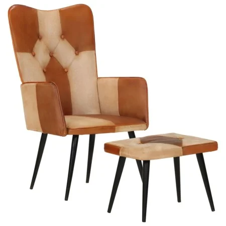 Armchair with footrest in genuine leather and brown canvas by vidaXL, Armchairs - Ref: Foro24-339675, Price: 99,18 €, Discoun...