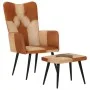 Armchair with footrest in genuine leather and brown canvas by vidaXL, Armchairs - Ref: Foro24-339675, Price: 99,18 €, Discoun...