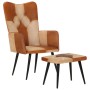 Sessel mit Fußstütze aus echtem Leder und braunem Canvas von vidaXL, Sessel - Ref: Foro24-339675, Preis: 100,31 €, Rabatt: %