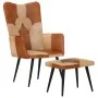 Armchair with footrest in genuine leather and brown canvas by vidaXL, Armchairs - Ref: Foro24-339675, Price: 99,18 €, Discoun...