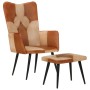 Sessel mit Fußstütze aus echtem Leder und braunem Canvas von vidaXL, Sessel - Ref: Foro24-339675, Preis: 100,31 €, Rabatt: %