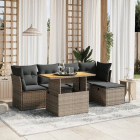 Set de muebles de jardín 6 pzas y cojines ratán sintético gris