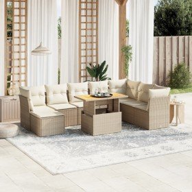Set de sofás de jardín 9 pzas con cojines ratán sintético beige