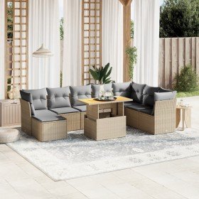 Set de sofás de jardín 9 pzas con cojines ratán sintético beige