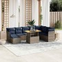 Set de sofás de jardín 9 pzas con cojines ratán sintético gris