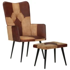Armchair with footrest in genuine leather and brown canvas by vidaXL, Armchairs - Ref: Foro24-339676, Price: 99,37 €, Discoun...