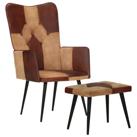 Sessel mit Fußstütze aus echtem Leder und braunem Canvas von vidaXL, Sessel - Ref: Foro24-339676, Preis: 100,43 €, Rabatt: %