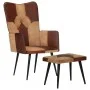 Armchair with footrest in genuine leather and brown canvas by vidaXL, Armchairs - Ref: Foro24-339676, Price: 99,37 €, Discoun...