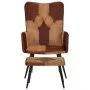 Armchair with footrest in genuine leather and brown canvas by vidaXL, Armchairs - Ref: Foro24-339676, Price: 99,37 €, Discoun...