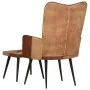 Armchair with footrest in genuine leather and brown canvas by vidaXL, Armchairs - Ref: Foro24-339676, Price: 99,37 €, Discoun...