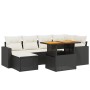 Set de comedor de jardín 7 pzas y cojines ratán sintético negro