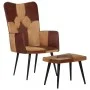 Armchair with footrest in genuine leather and brown canvas by vidaXL, Armchairs - Ref: Foro24-339676, Price: 99,37 €, Discoun...