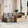 Set sofás de jardín 7 piezas y cojines ratán sintético beige