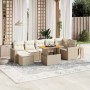 Juego de sofás de jardín con cojines beige 8 pzas ratán PE