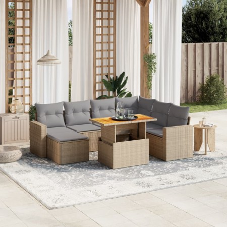 Juego de sofás de jardín con cojines beige 8 pzas ratán PE