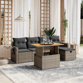 Set de muebles de jardín 6 pzas y cojines ratán sintético gris en Conjuntos de jardín | Comprar online en Foro24