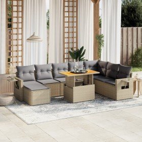 Set de sofás de jardín 9 pzas con cojines ratán sintético beige en Conjuntos de jardín | Comprar online en Foro24