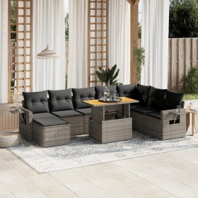 Set de muebles de jardín 9 pzas y cojines ratán sintético gris Set de muebles de jardín 9 pzas y cojines ratán sintético gris