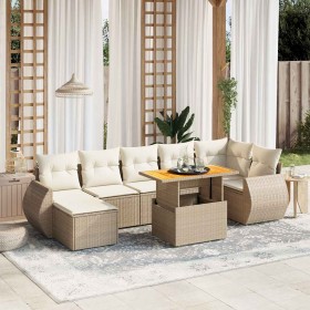 Juego de sofás de jardín con cojines beige 8 pzas ratán PE