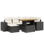 Set de comedor de jardín 7 pzas y cojines ratán sintético negro