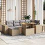 Set sofás de jardín 7 piezas y cojines ratán sintético beige