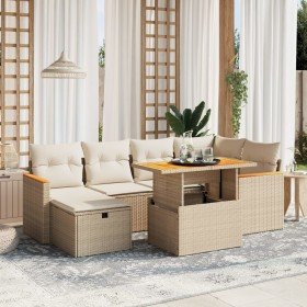 Set sofás de jardín 7 piezas y cojines ratán sintético beige Set sofás de jardín 7 piezas y cojines ratán sintético beige